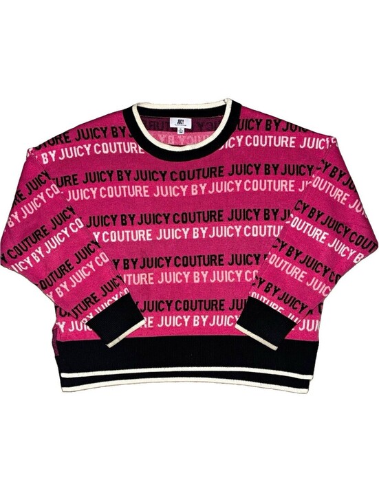 Juicy Couture Sweaters - Juicy Couture Women’s Pink Logo Knit Acrylic Crewneck Pullover Sweater XL